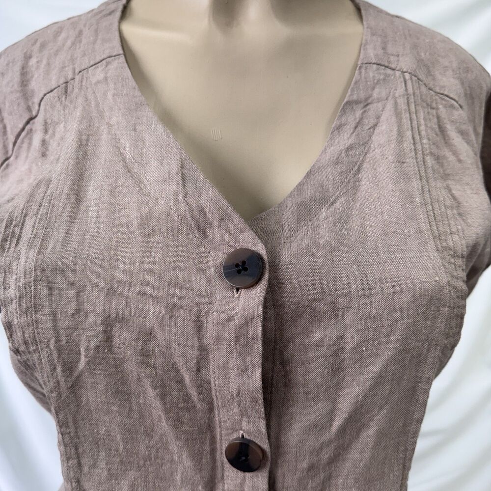 J.Jill 100% Linen Button Front Mini Short Sleeve Dress Tan size Medium - Picture 3 of 9